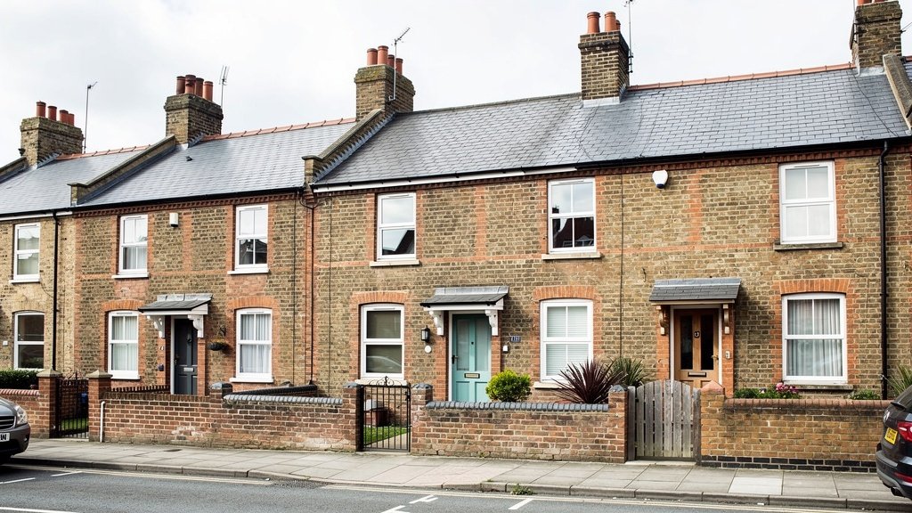 Terraced houses showing shared party wall boundaries