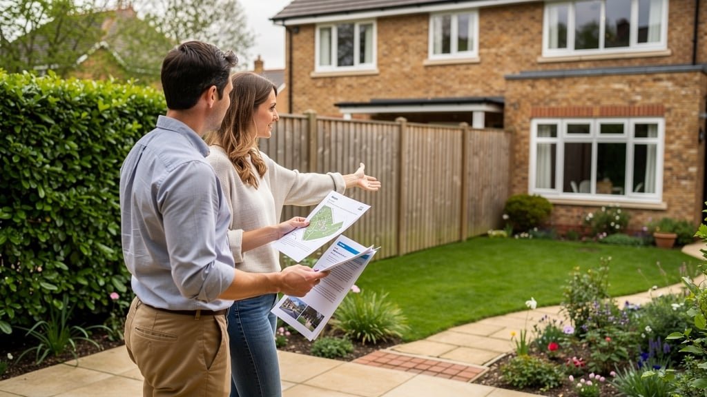 Couple viewing property and checking boundaries