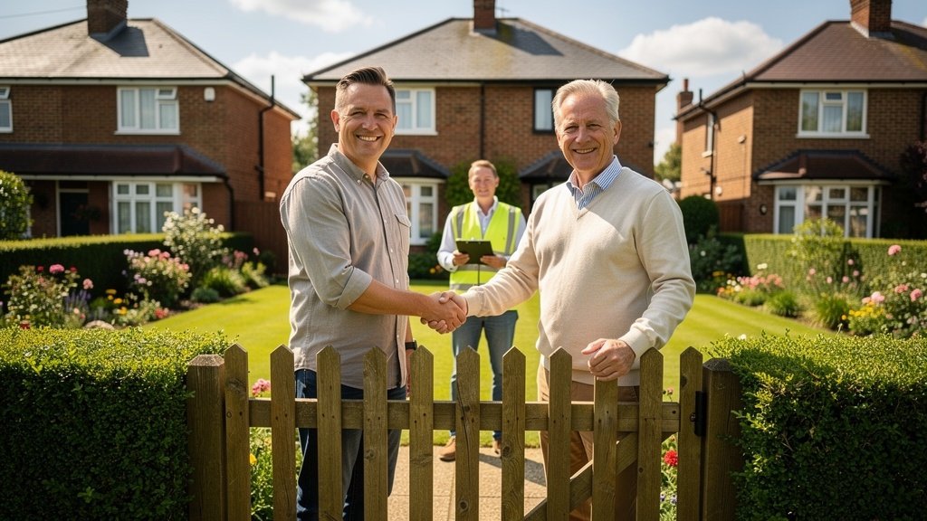 Neighbours resolving boundary dispute with professional surveyor assistance